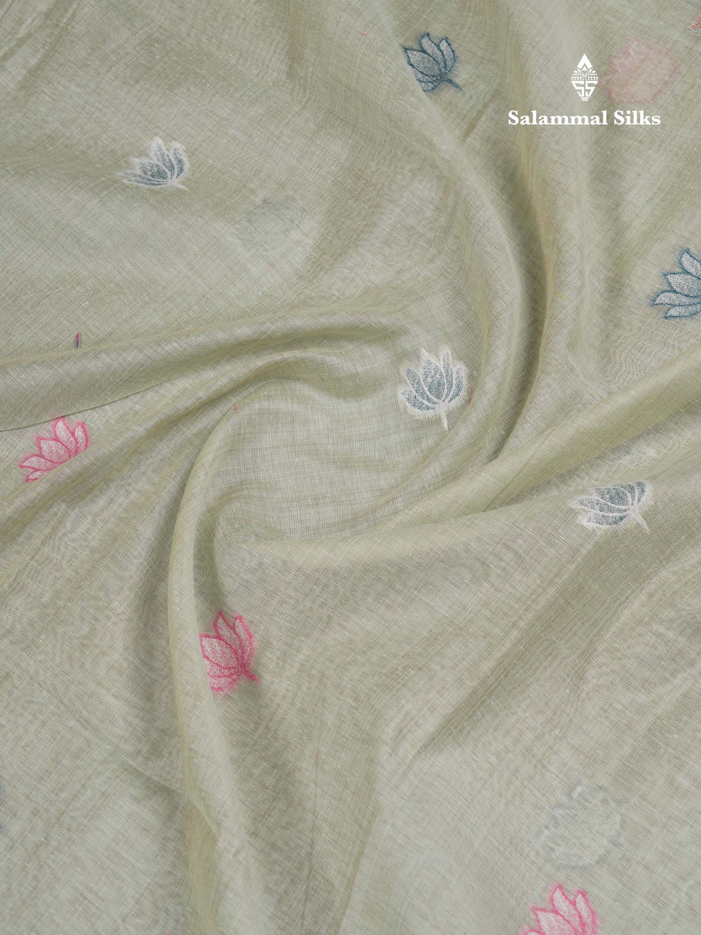 Beautiful Light Rexona Menakari Work Thread Butta Muga Cotton Saree With Blouse