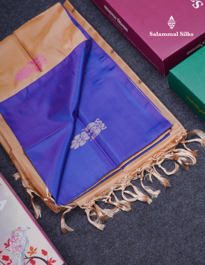 Dual Tone Violet Thread work Buttas Banana Pinth Saree (Vaazhainaar Pattu) With Contrast Sandal Blouse
