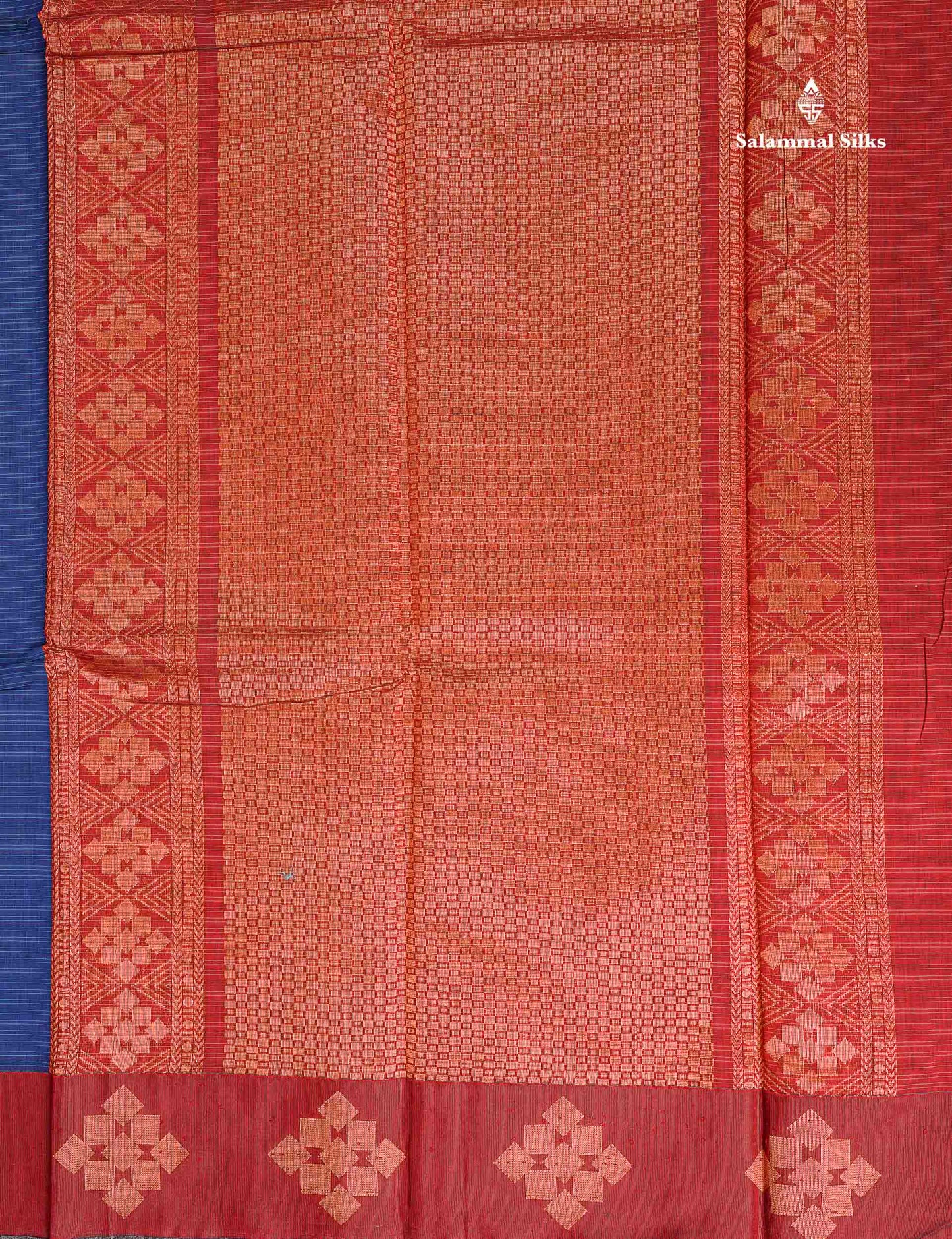 SICO Cotton Saree - Blue Colour Body Lines Zari Butta With Maroon Border