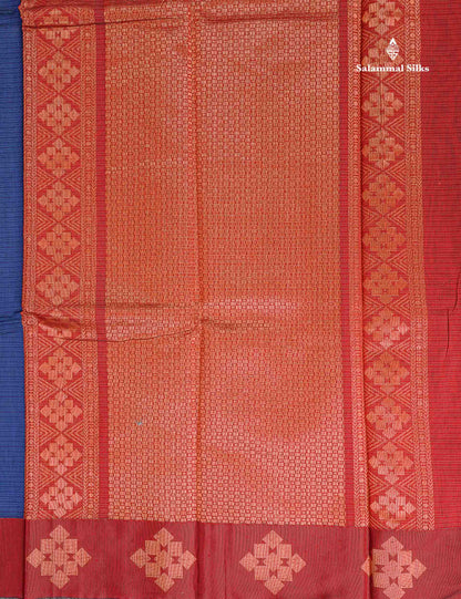 SICO Cotton Saree - Blue Colour Body Lines Zari Butta With Maroon Border