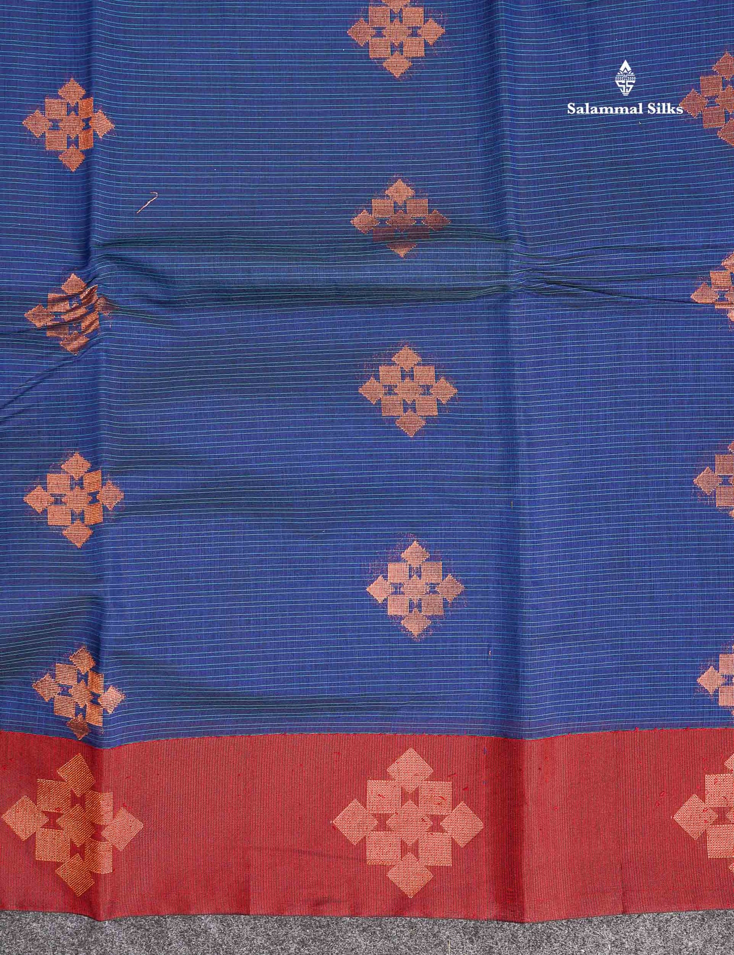 SICO Cotton Saree - Blue Colour Body Lines Zari Butta With Maroon Border