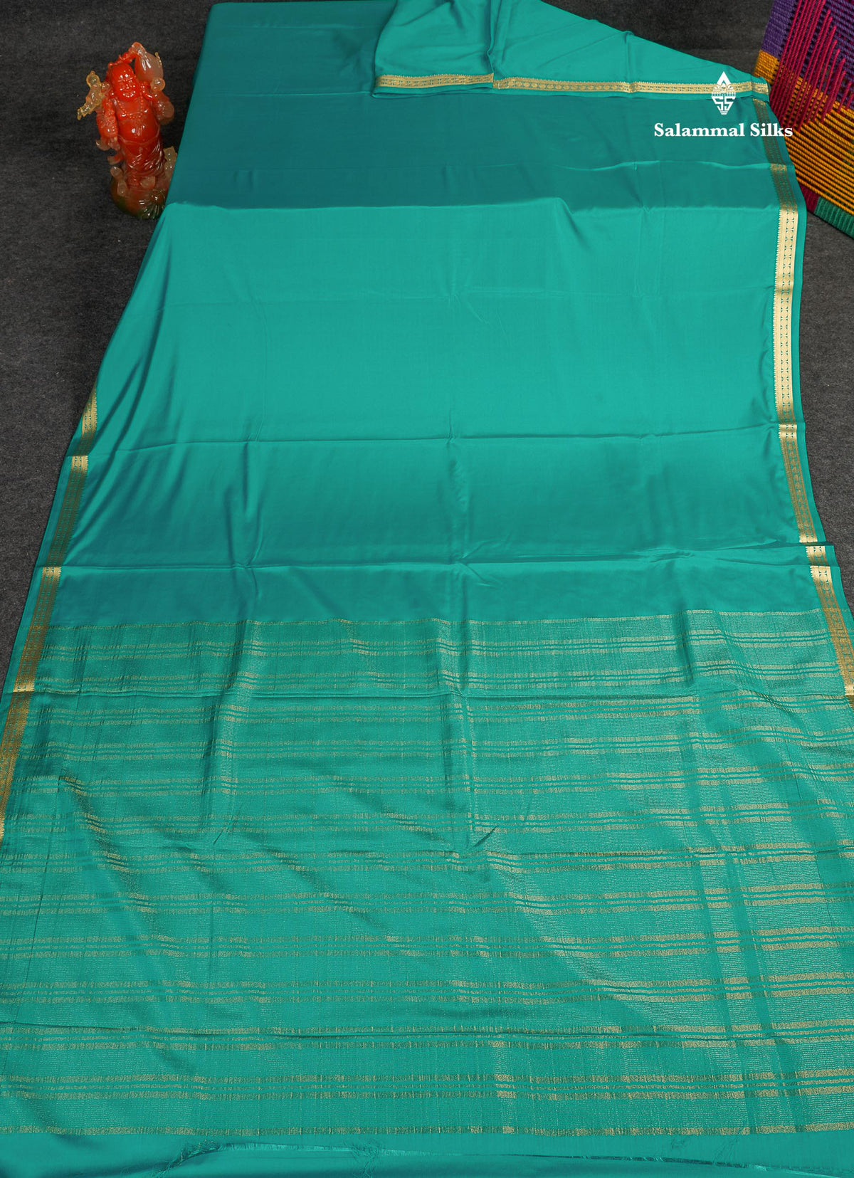 Semi Mysore Silk Saree - Sapphire  Green Colour Body Plain With Small Border