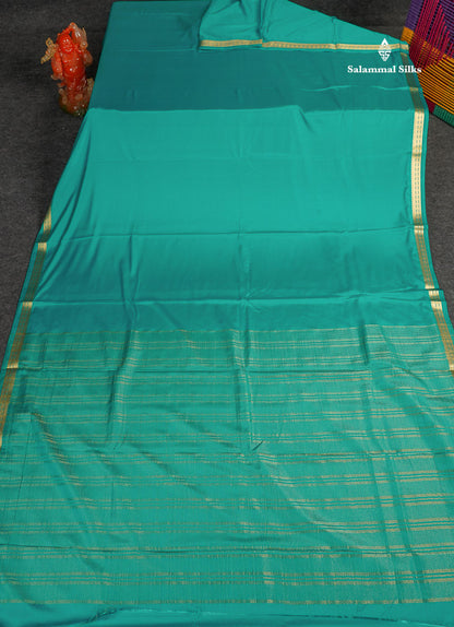Semi Mysore Silk Saree - Sapphire  Green Colour Body Plain With Small Border