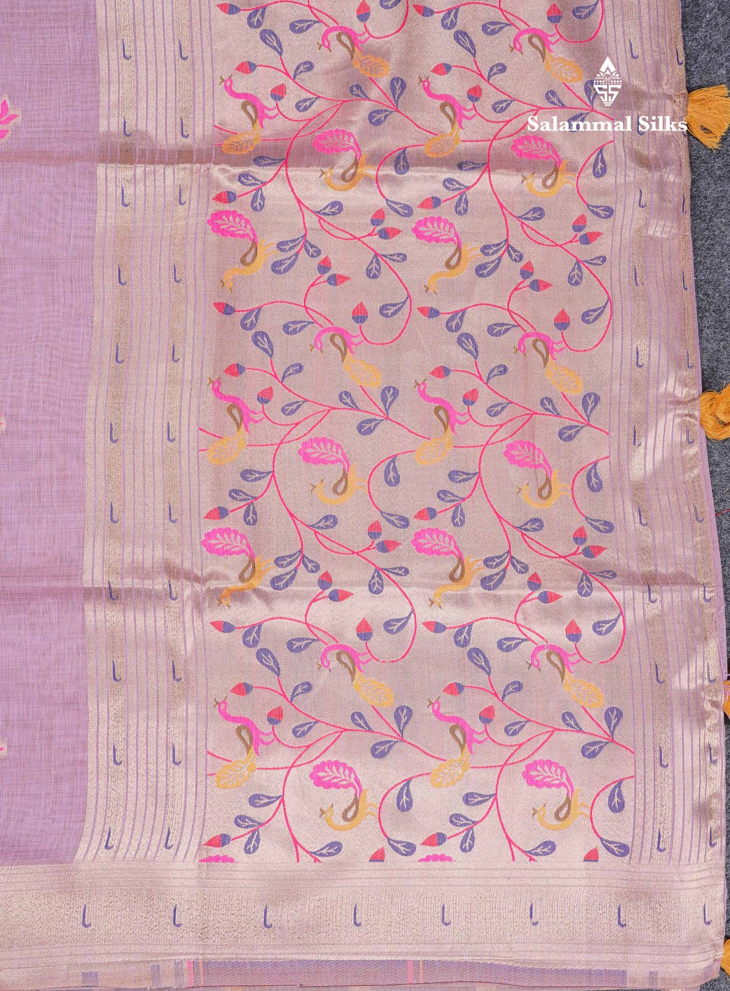 Beautiful Pista Green Menakari Work Butta Muga Cotton Saree With Blouse