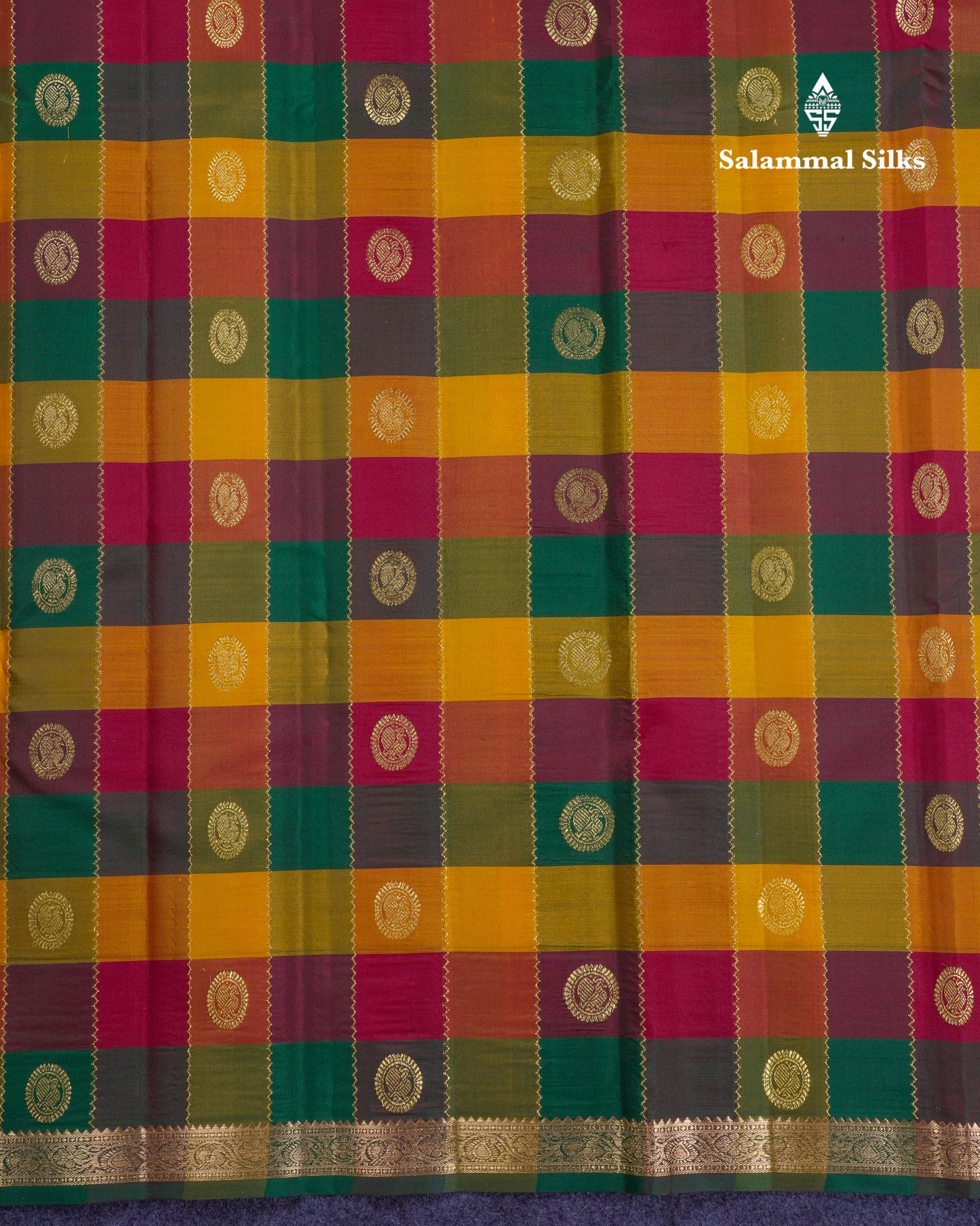 Paalum Pazham Checks With Butta Pure Kanjivaram Silk Saree With Contrast Maroon Blouse