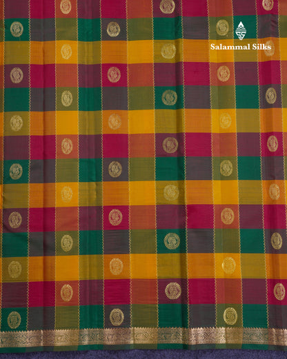 Paalum Pazham Checks With Butta Pure Kanjivaram Silk Saree With Contrast Maroon Blouse