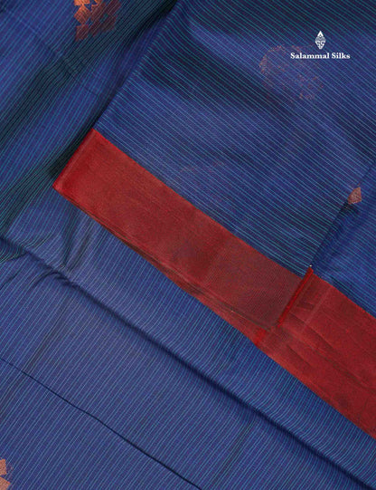 SICO Cotton Saree - Blue Colour Body Lines Zari Butta With Maroon Border