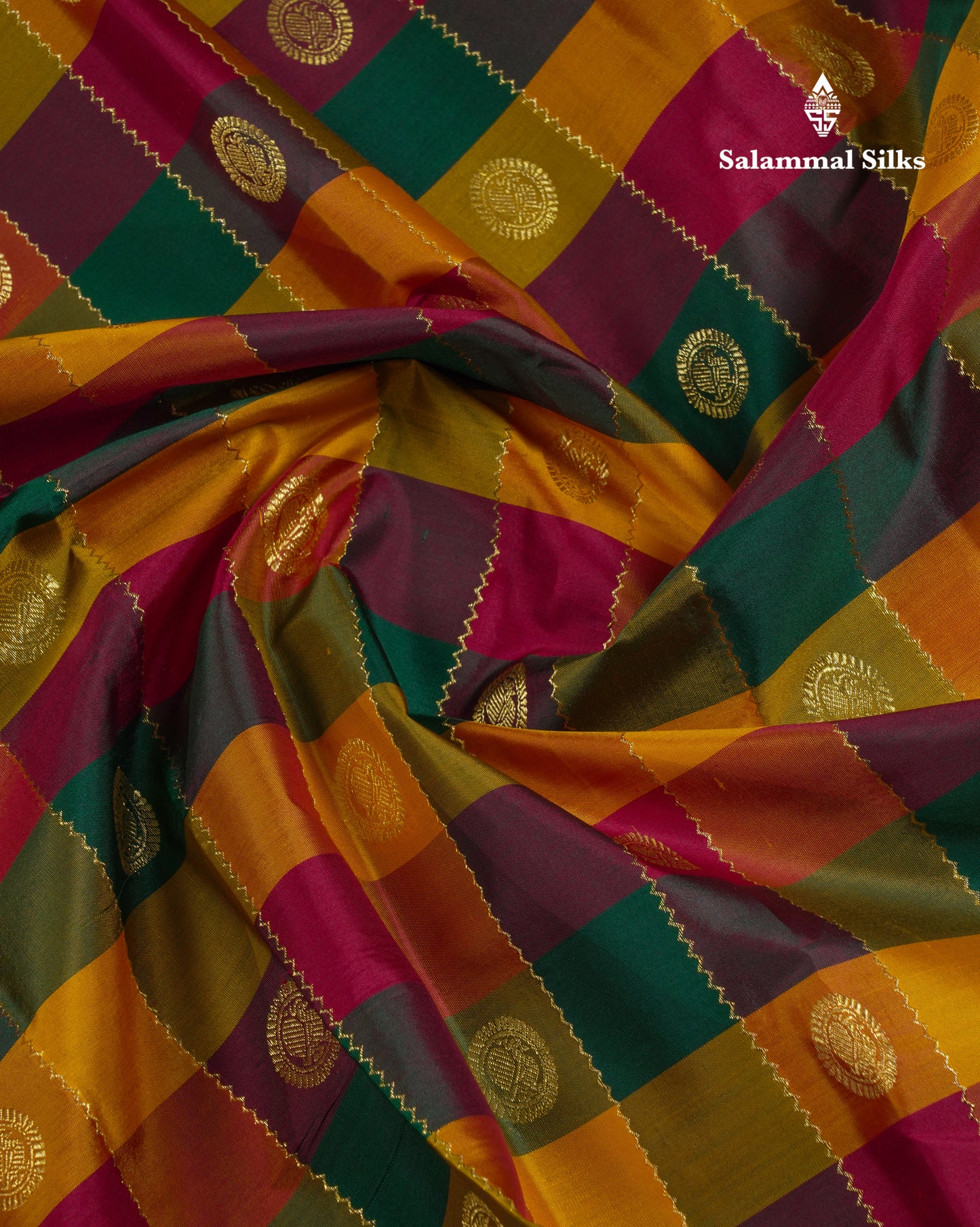 Paalum Pazham Checks With Butta Pure Kanjivaram Silk Saree With Contrast Maroon Blouse