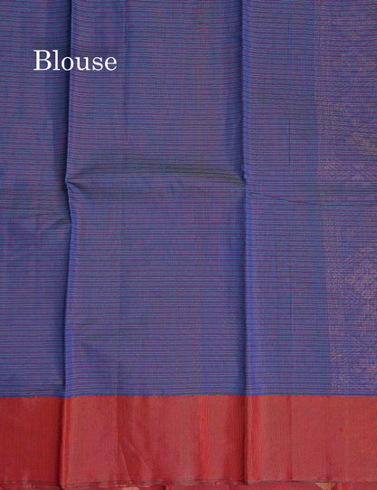 SICO Cotton Saree - Blue Colour Body Lines Zari Butta With Maroon Border