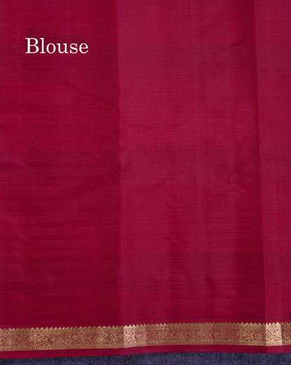 Paalum Pazham Checks With Butta Pure Kanjivaram Silk Saree With Contrast Maroon Blouse