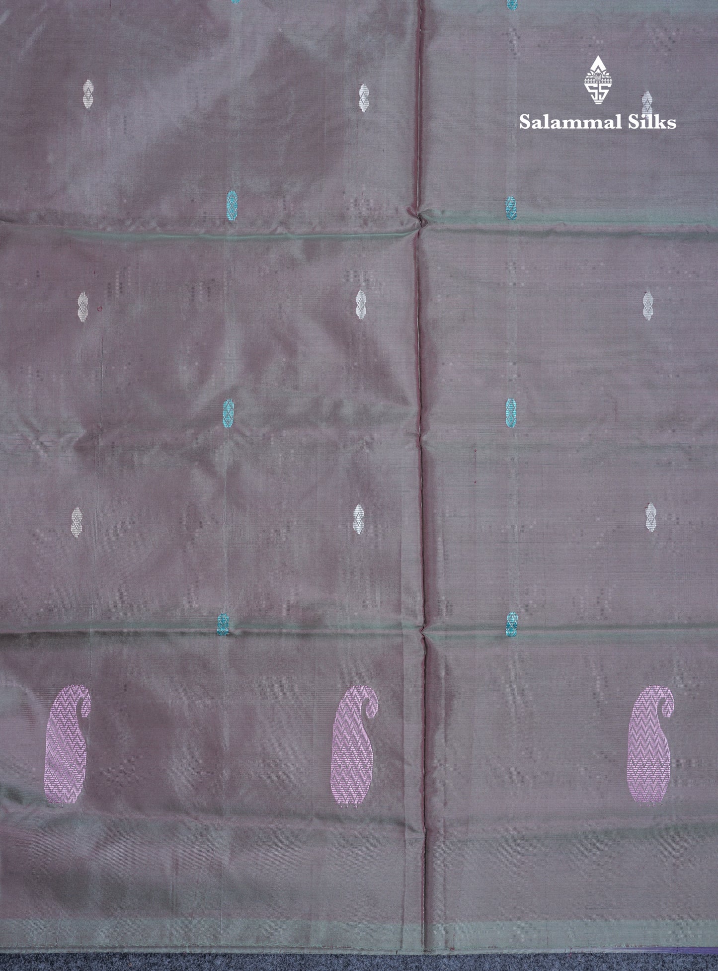 Dual Tone Green Thread work Buttas Banana Pinth Saree (Vaazhainaar Pattu) With Contrast Peacock Blue Blouse