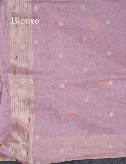 Beautiful Pista Green Menakari Work Butta Muga Cotton Saree With Blouse