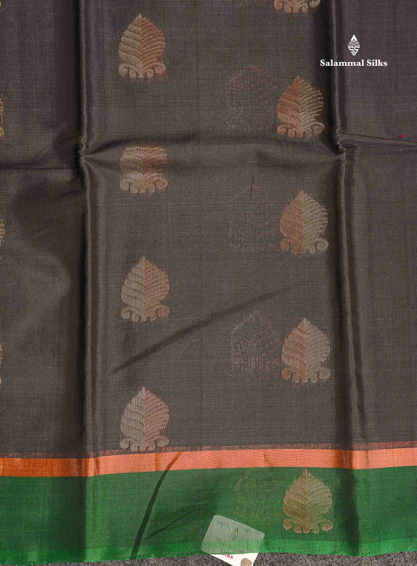 SICO Cotton Saree - Elephant Grey Colour Body Zari Butta With Green Blouse
