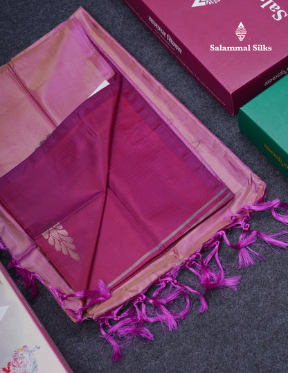 Magenta Pink Thread work Buttas Banana Pinth Saree (Vaazhainaar Pattu) With Contrast Baby Pink Blouse