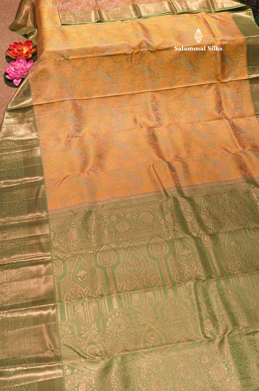 Yellow Colour Pure Kanjivaram Silk Saree with Elaichi Green Border