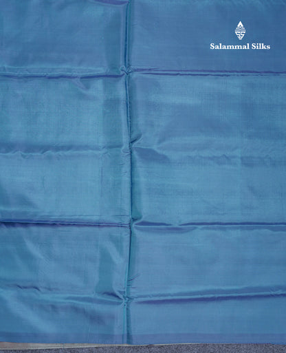 Dual Tone Green Thread work Buttas Banana Pinth Saree (Vaazhainaar Pattu) With Contrast Peacock Blue Blouse