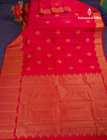 Beautiful Chilly Red Pure Kanjivaram Silk Saree With Fancy Turning Border