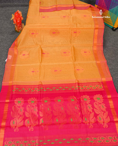 SICO Cotton Saree - Dark Sandal Colour Body Zari Butta With Peach Blouse