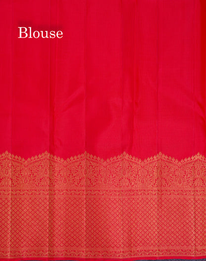 Beautiful Chilly Red Pure Kanjivaram Silk Saree With Fancy Turning Border