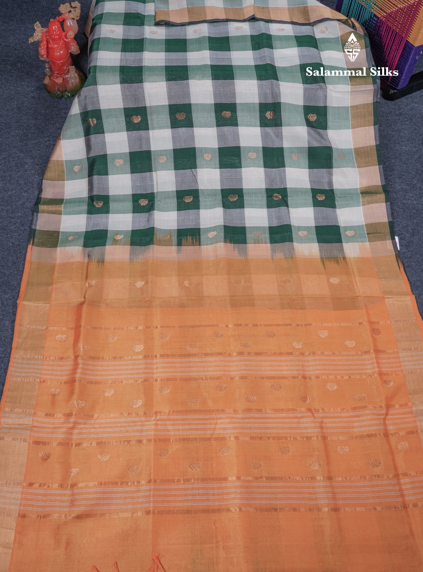 Beautiful Paalum Pazham Checks Handloom Pure Silk Cotton Saree With Tissue Border