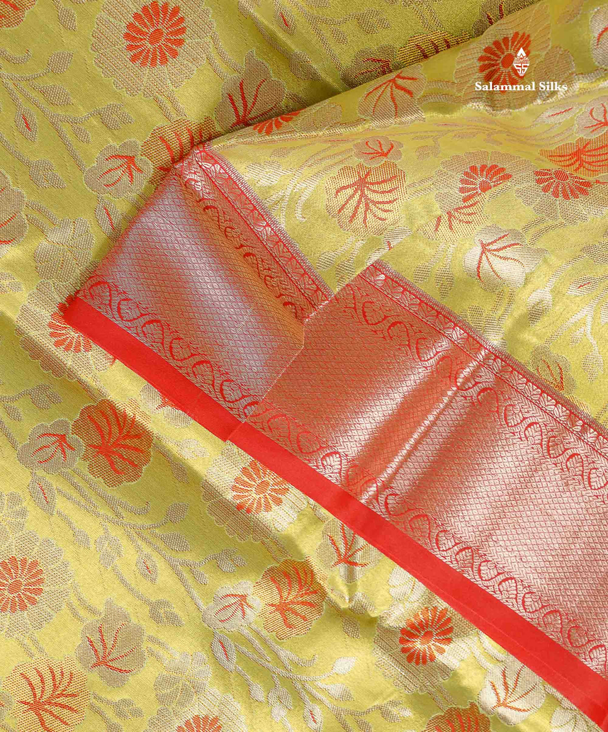 Tissue Semi Silk Saree - Pista Green Colour Body With Contrast Red Evening Morning Border