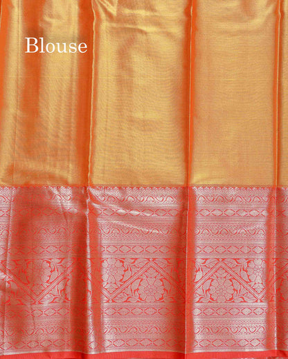 Tissue Semi Silk Saree - Pista Green Colour Body With Contrast Red Evening Morning Border