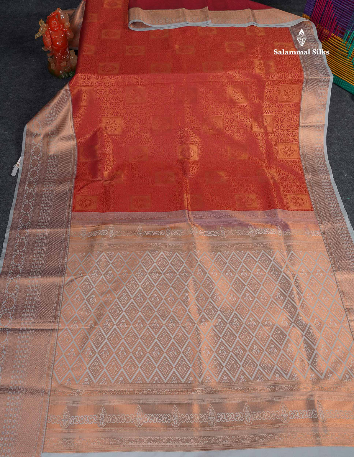 Semi Silk Saree - Redish Maroon Colour Body With Contrast Light Grey Evening Morning Border