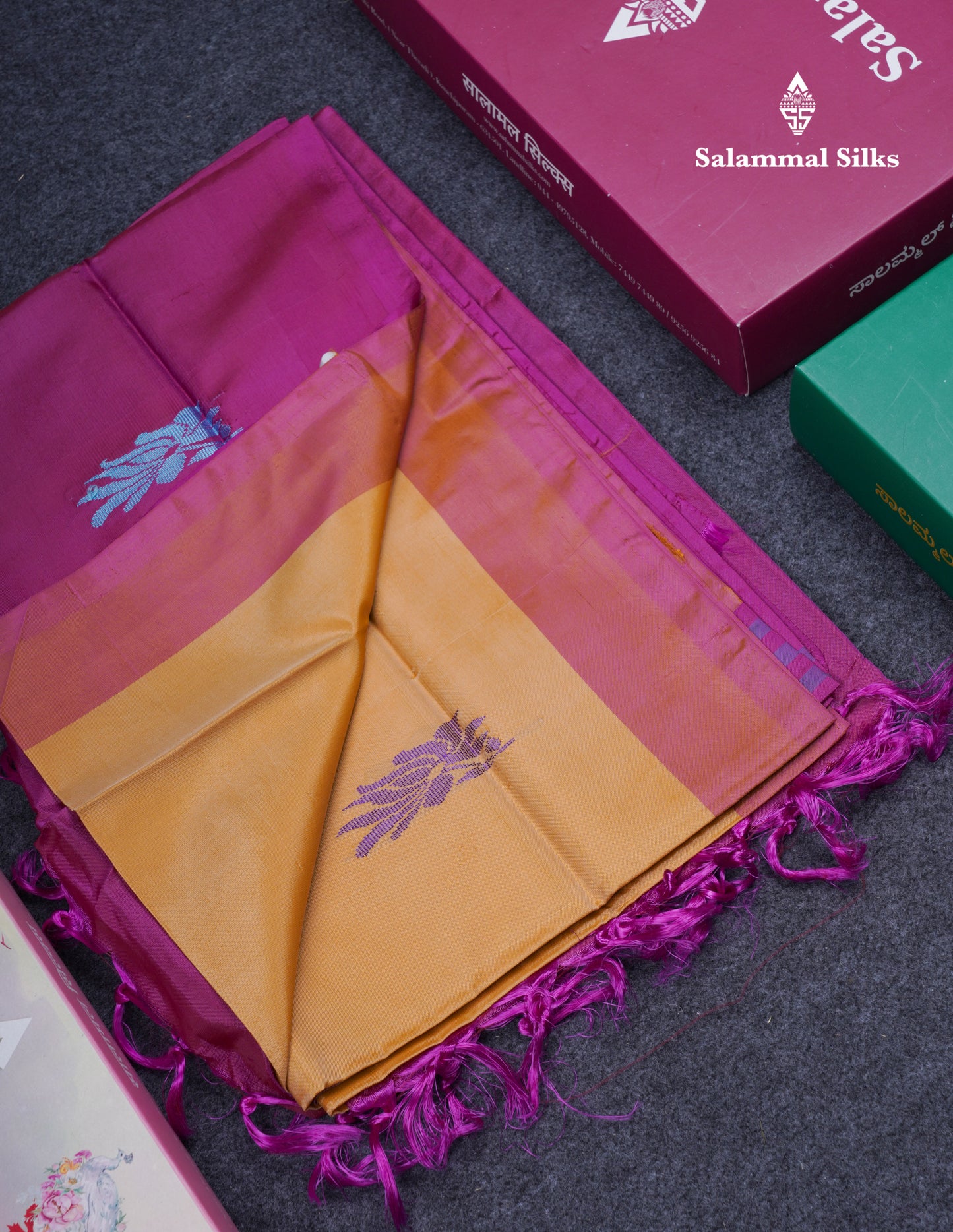 Sandal Thread work Buttas Banana Pinth Saree (Vaazhainaar Pattu) With Contrast Magenta Pink Blouse