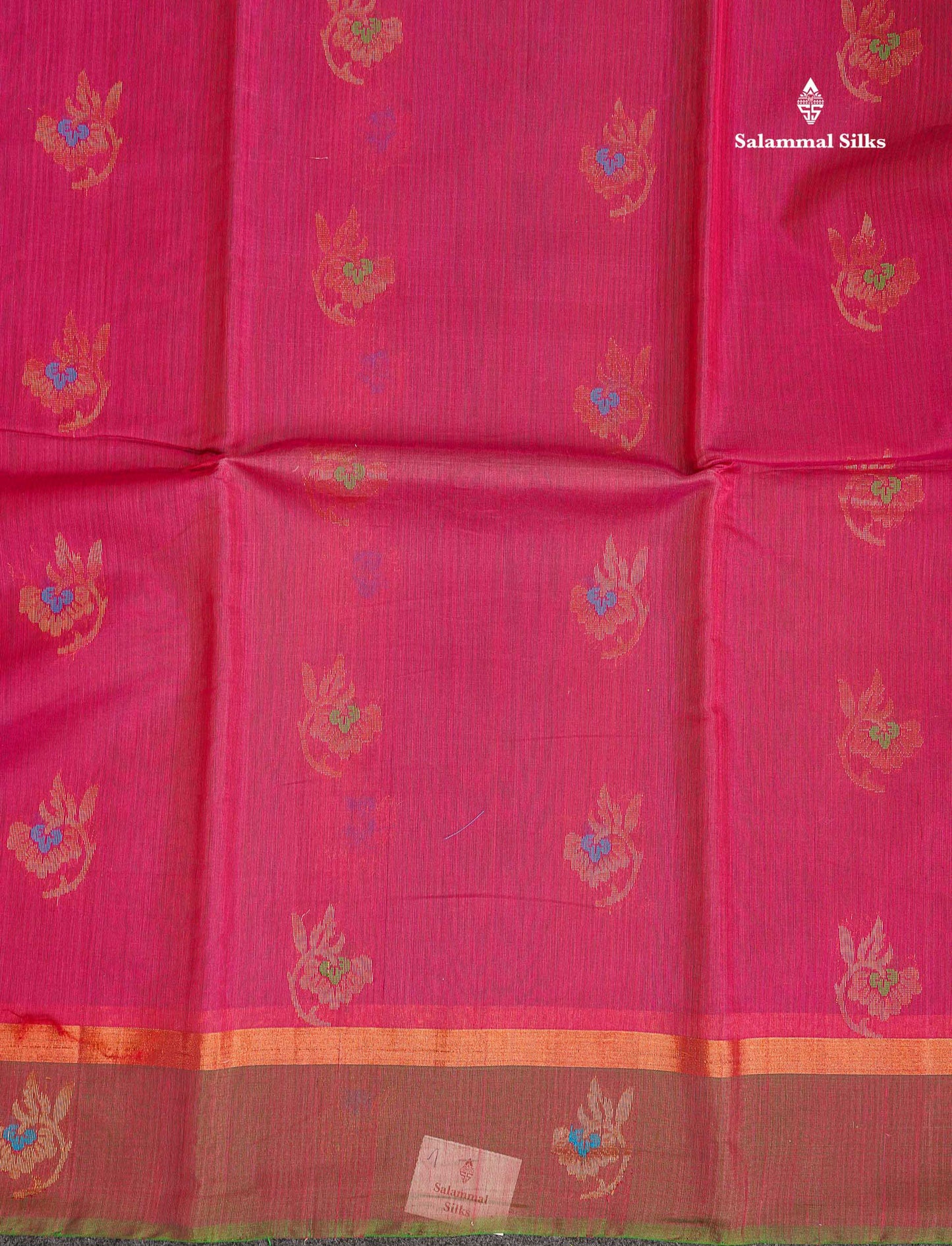 SICO Cotton Saree - Rani Pink Colour Body Zari Butta With Green Blouse