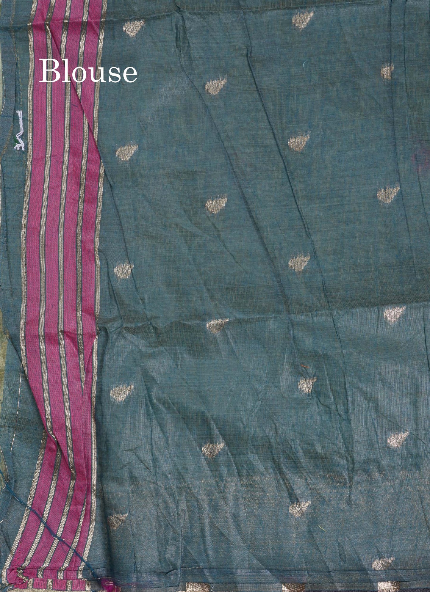 Beautiful Peach Menakari Work Thread Butta Muga Cotton Saree With Contrast Bottle Green Blouse
