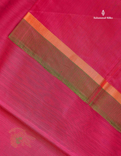 SICO Cotton Saree - Rani Pink Colour Body Zari Butta With Green Blouse