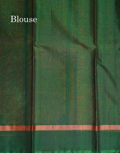 SICO Cotton Saree - Elephant Grey Colour Body Zari Butta With Green Blouse