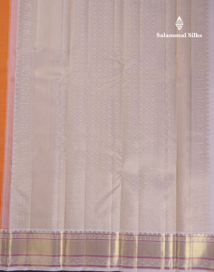 Korvai Beautiful Orange Pure Kanjivaram Silk Saree With Contrast Cream White Traditional Medium Border