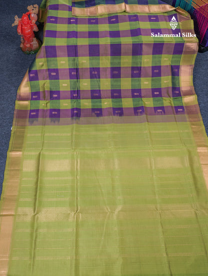 Beautiful Paalum Pazham Checks Handloom Pure Silk Cotton Saree With Gold Zari Border