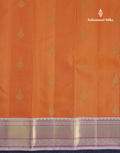 Korvai Beautiful Orange Pure Kanjivaram Silk Saree With Contrast Cream White Traditional Medium Border
