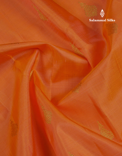 Korvai Beautiful Orange Pure Kanjivaram Silk Saree With Contrast Cream White Traditional Medium Border