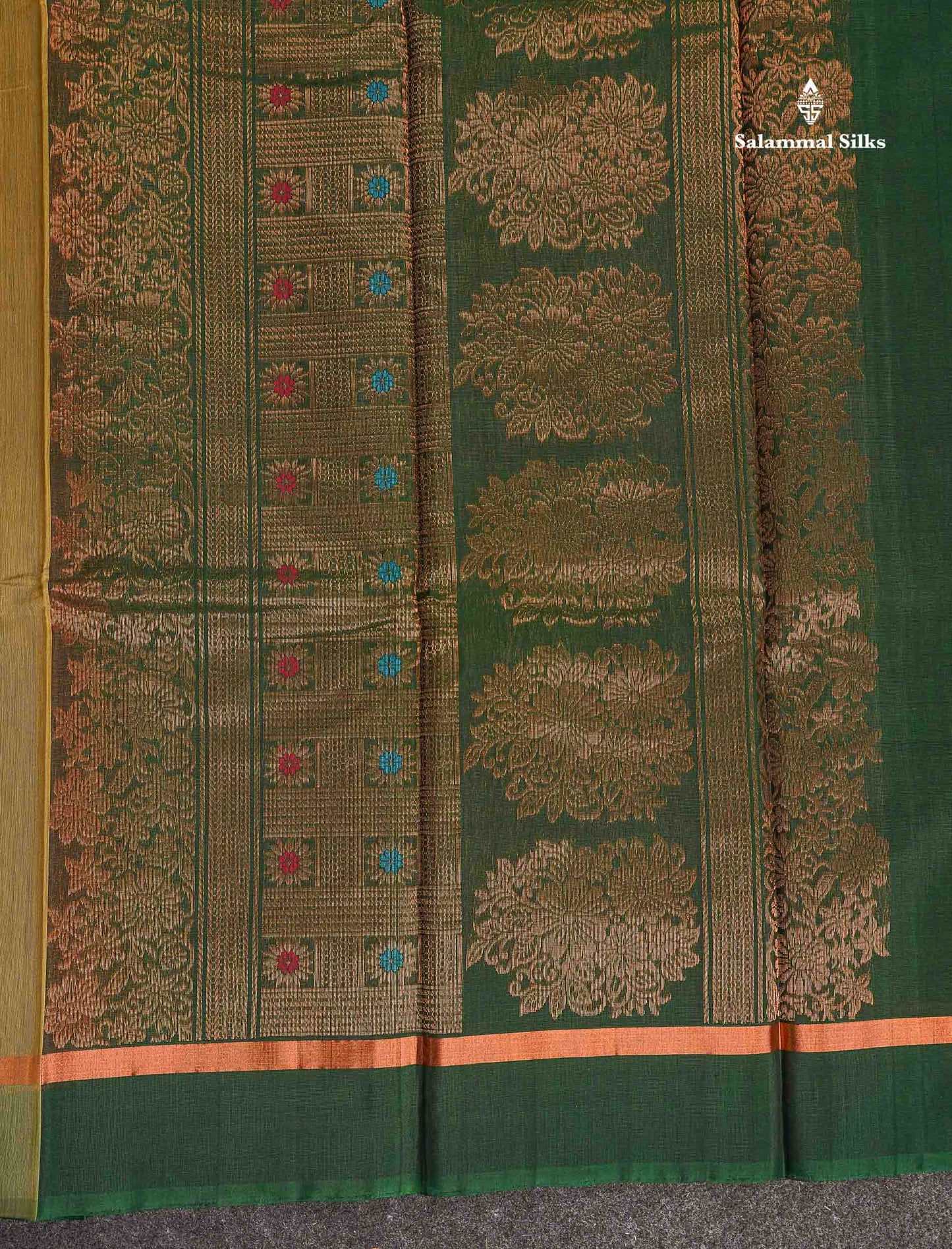 SICO Cotton Saree - Dual Tone Mahandi Green Colour Body Zari Butta With Bottle Green Blouse
