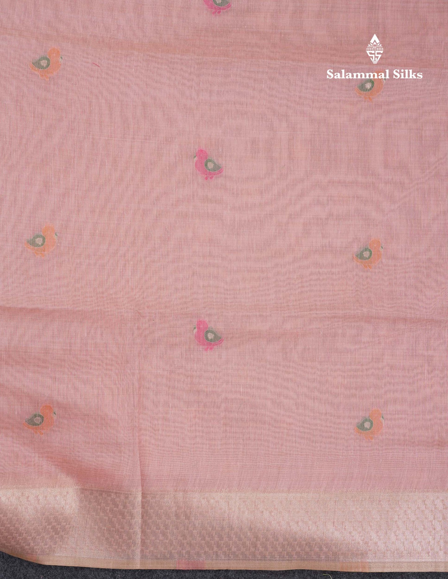 Beautiful Peach Menakari Work Thread Butta Muga Cotton Saree With Contrast Pink Blouse