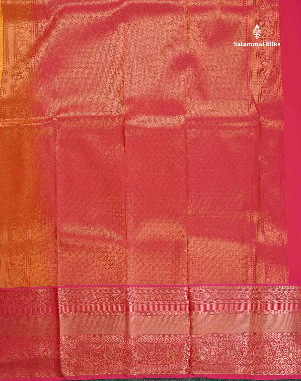 Semi Silk Saree - Mustard Yellow Colour Body With Contrast Pink Evening Morning Border