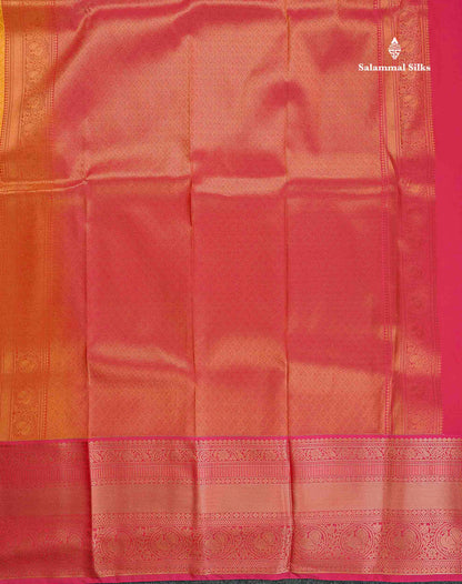 Semi Silk Saree - Mustard Yellow Colour Body With Contrast Pink Evening Morning Border