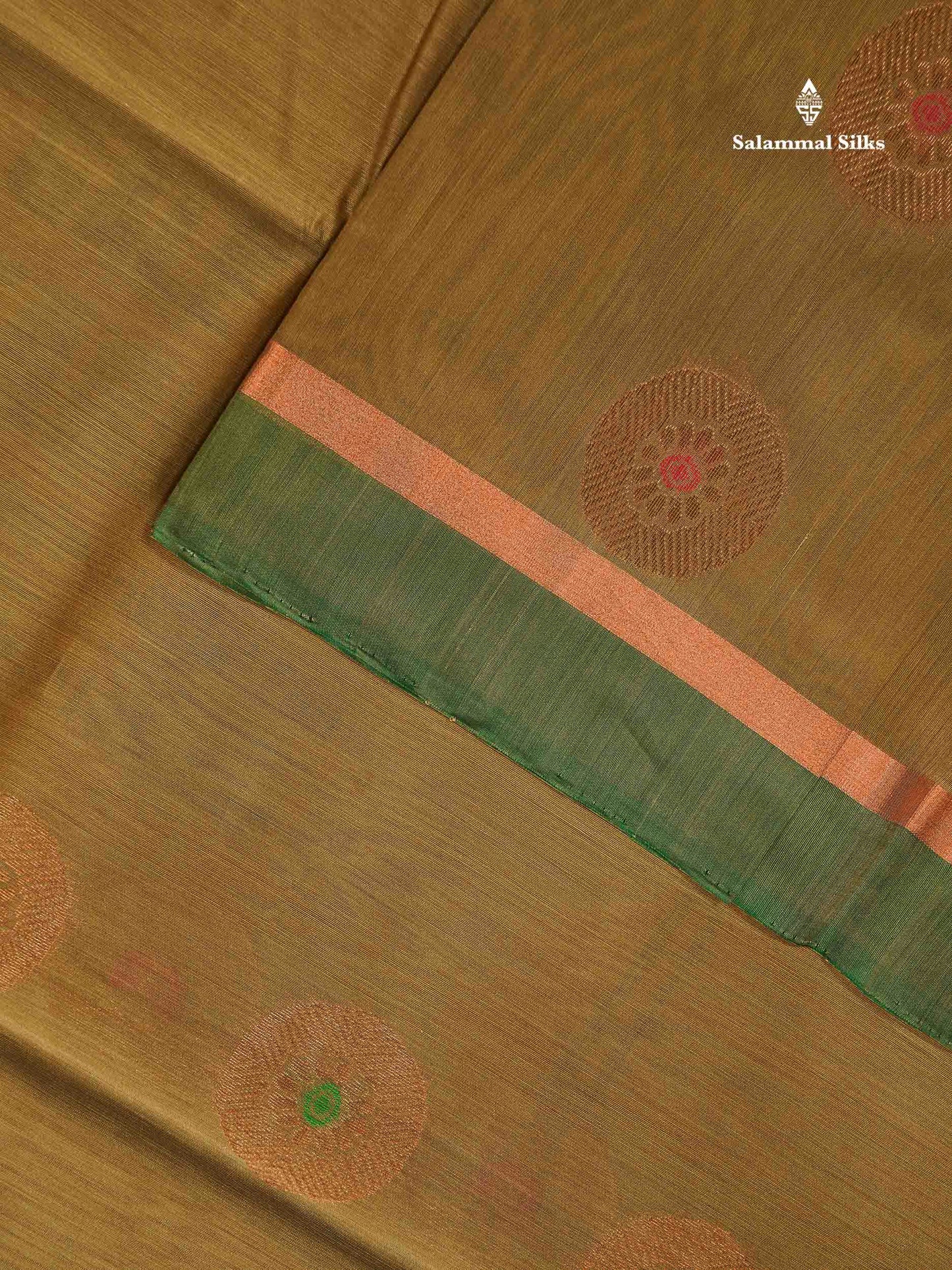 SICO Cotton Saree - Dual Tone Mahandi Green Colour Body Zari Butta With Bottle Green Blouse