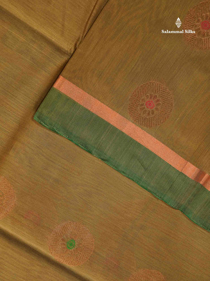 SICO Cotton Saree - Dual Tone Mahandi Green Colour Body Zari Butta With Bottle Green Blouse