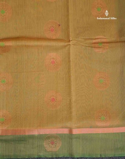 SICO Cotton Saree - Dual Tone Mahandi Green Colour Body Zari Butta With Bottle Green Blouse