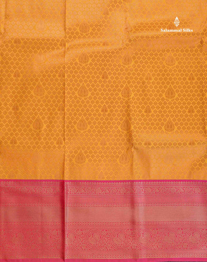 Semi Silk Saree - Mustard Yellow Colour Body With Contrast Pink Evening Morning Border