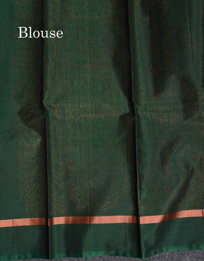 SICO Cotton Saree - Dual Tone Mahandi Green Colour Body Zari Butta With Bottle Green Blouse