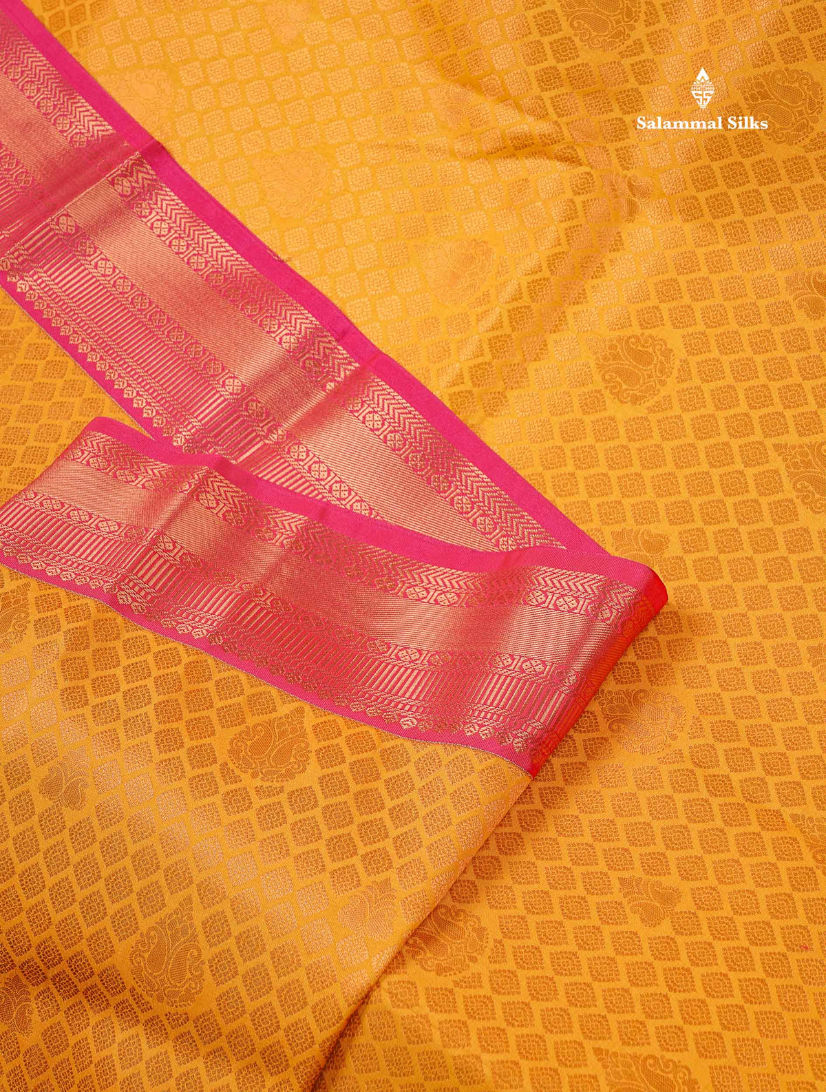 Semi Silk Saree - Mustard Yellow Colour Body With Contrast Pink Evening Morning Border