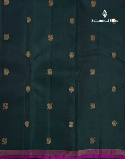 Beautiful Bottle Green Pure Kanjivaram Silk Saree With Contrast Magenta Pink Blouse