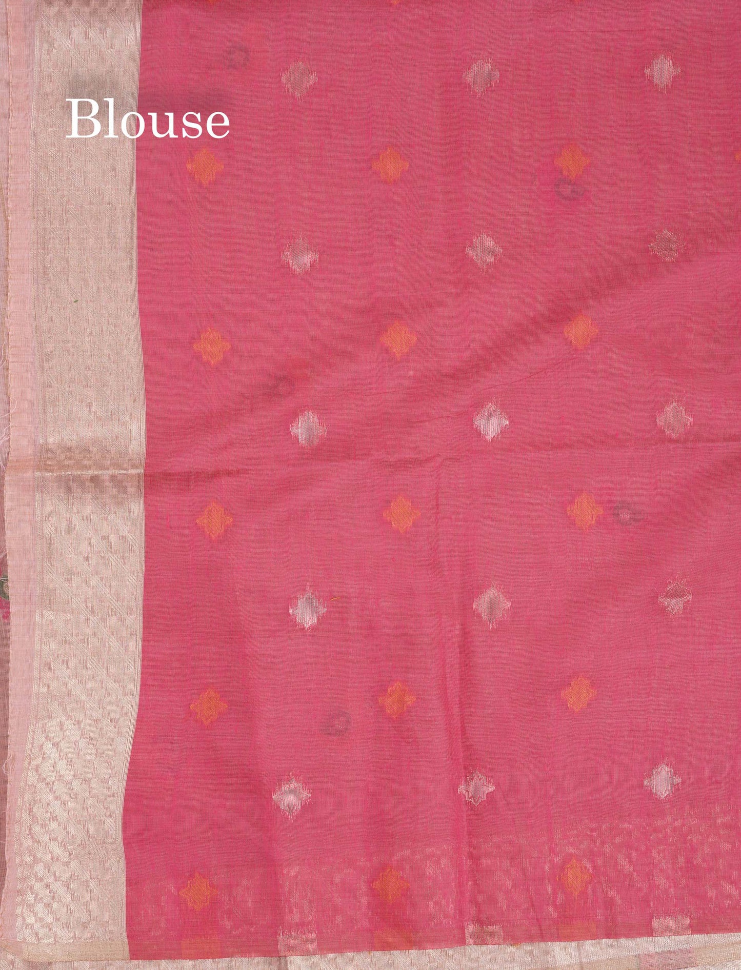 Beautiful Peach Menakari Work Thread Butta Muga Cotton Saree With Contrast Pink Blouse