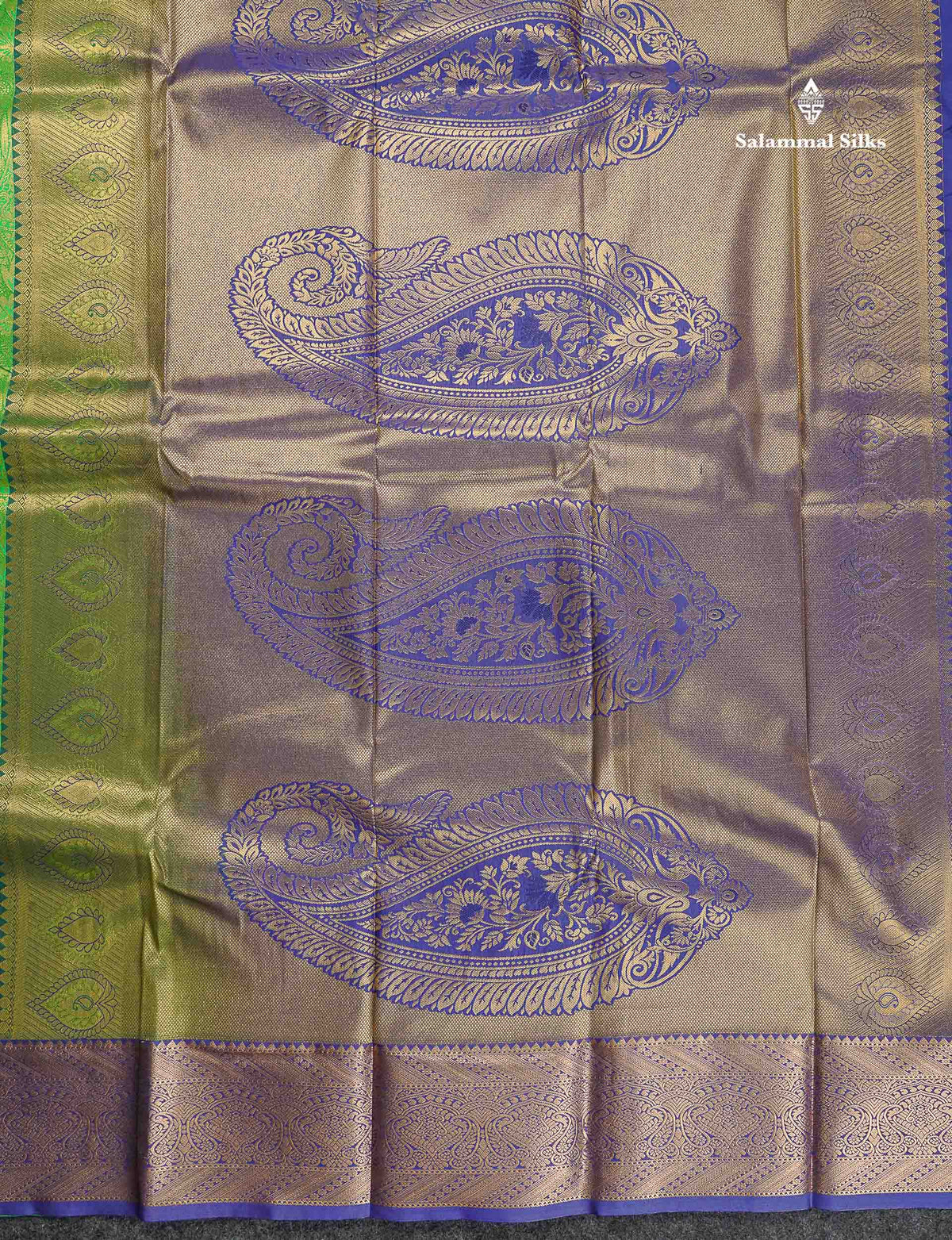 Semi Silk Saree - Green Colour Body With Contrast Dual Tone Navy Blue Blouse
