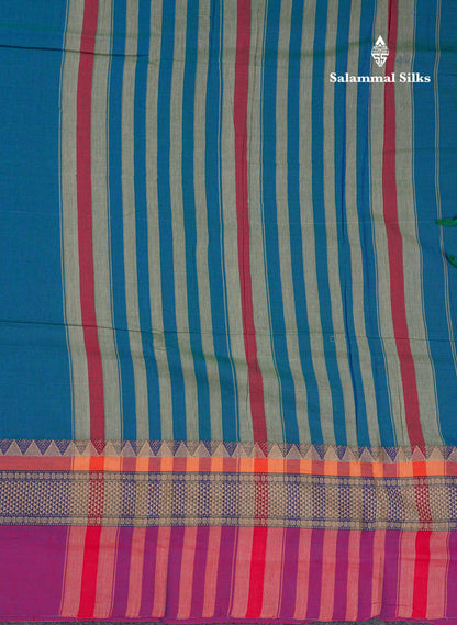 Beautiful Dual Tone Peacock Blue Plain Pure Cotton Saree With Contrast Magenta Traditional Evening Morning Border